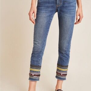 Pilcro High-Rise Embroidered Slim Straight Blue Jeans SZ 25 petite